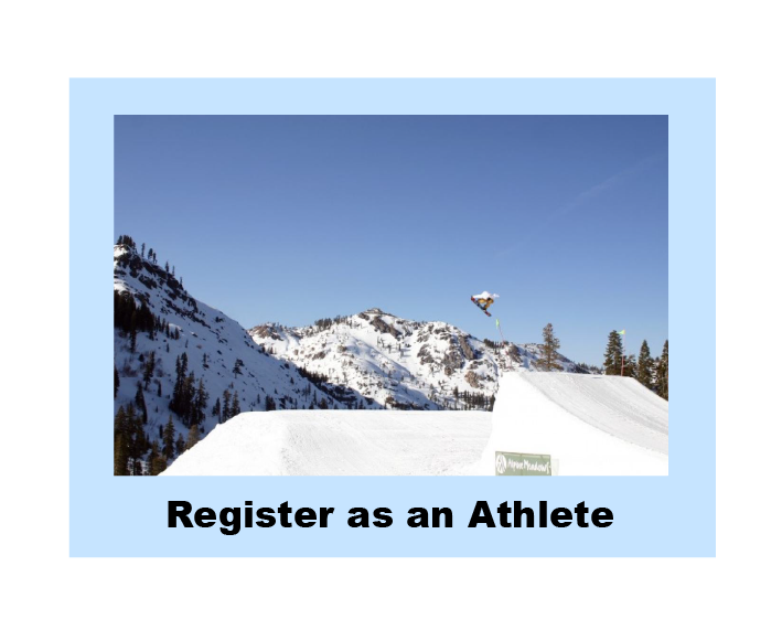 Image of a skier hitting a jump with the words 'Register as an Athlete'