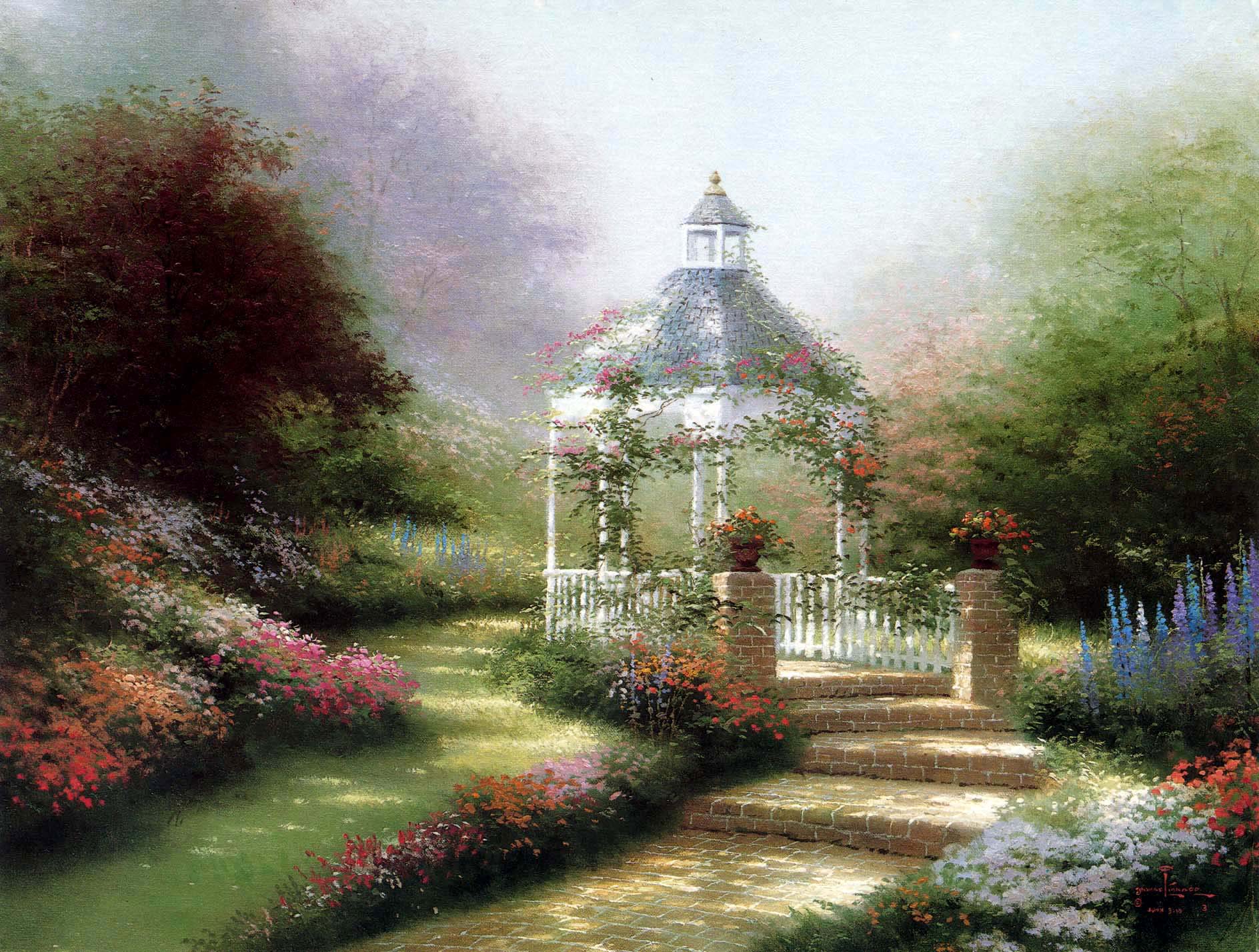 Сад фантазий. Томас Кинкаде. Томас Кинкаде сад. Томас Кинкейд Sweetheart Gazebo. Томас Кинкейд картины сады.